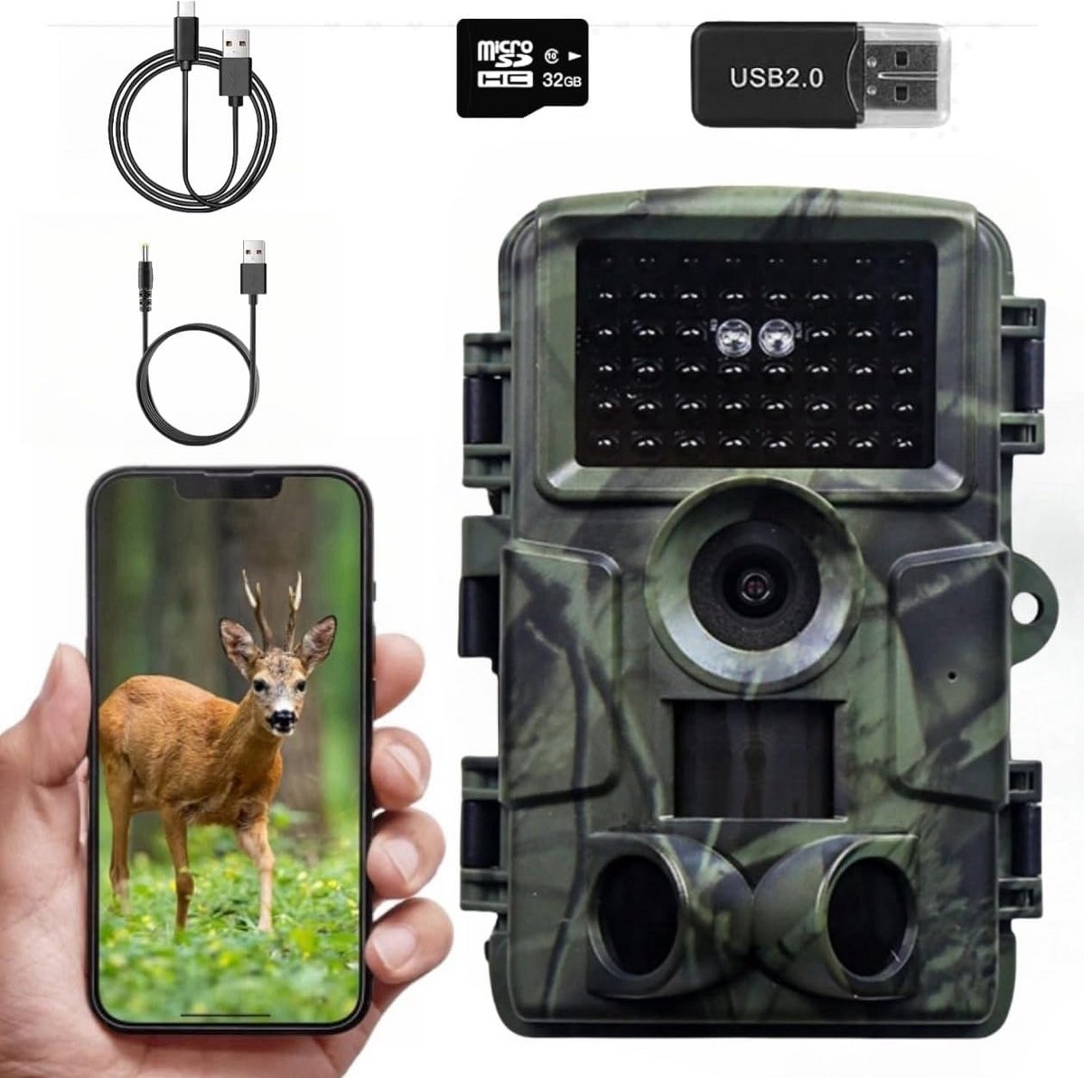 Wildcamera Bewegingssensor - Nachtzicht Camera - Dieren Observeren - 0.2s Activatie Snelheid - 4K 60MP - Olijfgroen