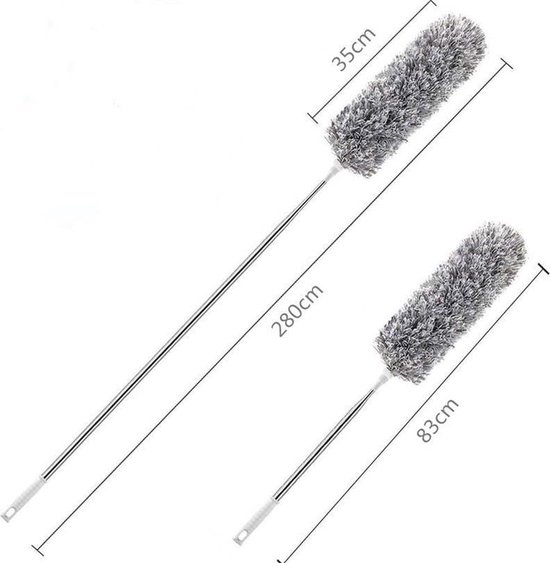 Telescopische Stoffer - Ragebol Verstelbaar - Stofvrij Maken - Elektrostatische Stofopname - 60 tot 135 CM - Wit/Zilver — afbeelding 2