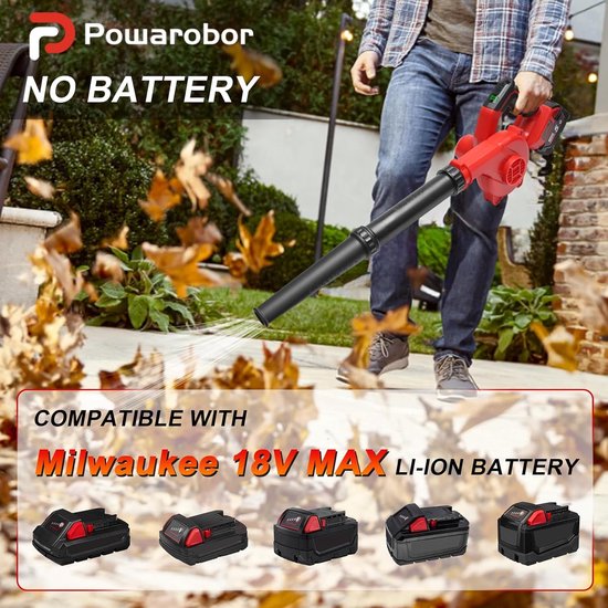 Accu Bladblazer - Elektrische Blazer Tuin - Tuinonderhoud Reinigen - Compatibel Milwaukee 18V - 3.5 m³/min - Rood — afbeelding 3