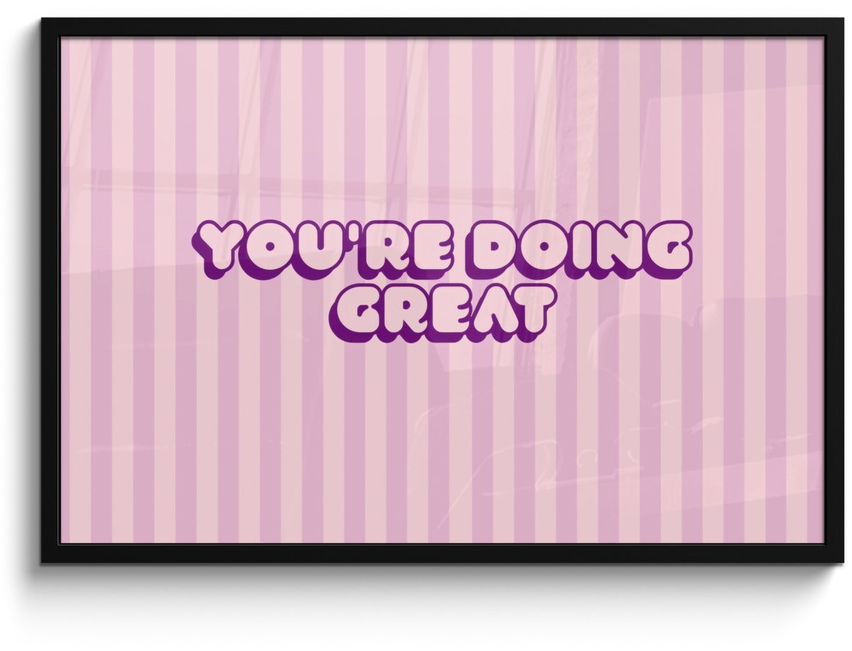 FrameYourWall Poster in lijst - Fotolijst 90x60 cm - Posters - Paars - Strepen - You're doing great - Schaduw - Posterlijst zwart - Decoratie - Wanddecoratie woonkamer - Muurdecoratie slaapkamer