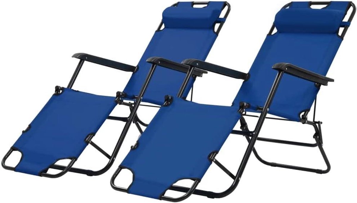 Strandstoel Set - Relaxstoel Tuinstoel - Ontspannen Buiten - Verstelbare Rugleuning - 175 x 61 x 87 cm - Blauw