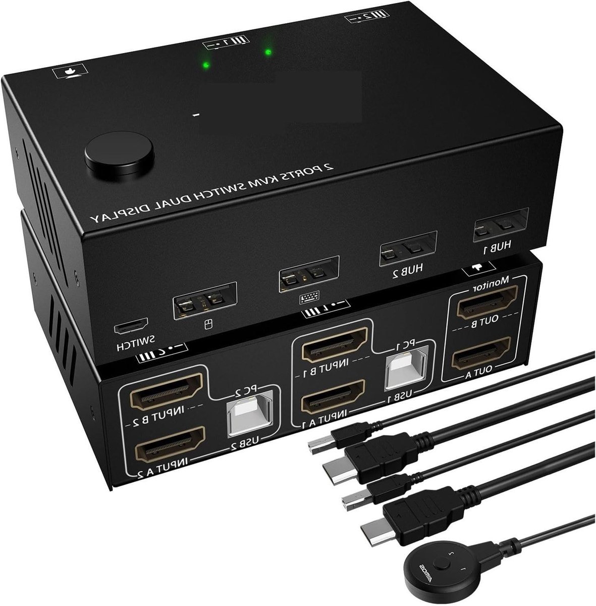 KVM Switch - Dubbele Monitor Switch - Werkplek Organisatie - 2 Computers 2 Monitoren - 4K 30Hz - Zwart