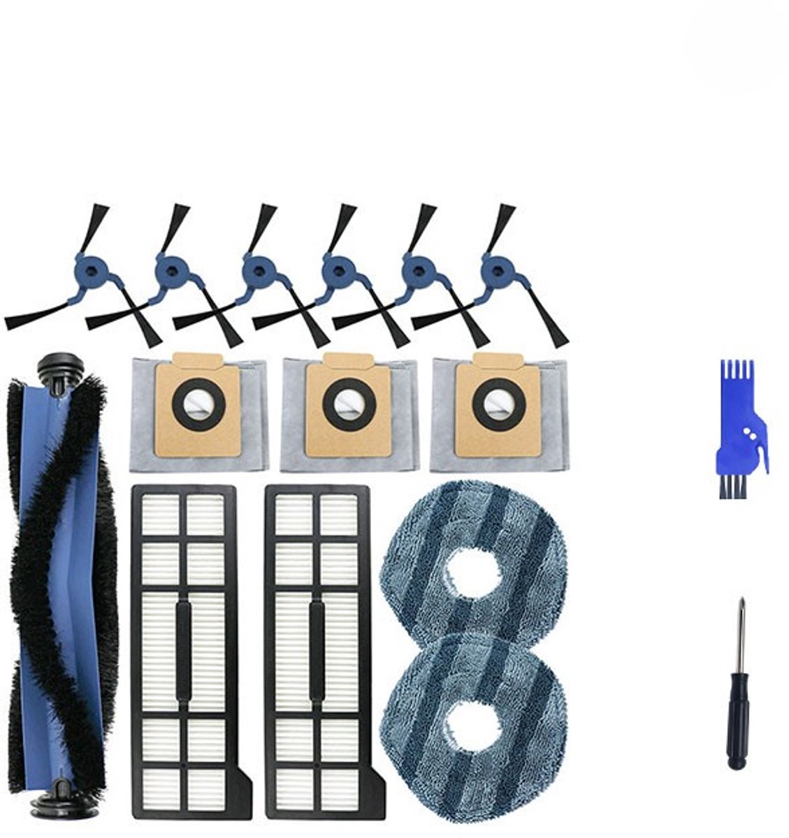 16 stuks - decoratieve accessoires - accessoireset - geschikt voor Eufy X10Pro/omni - 3 stofzakken, 2 schoonmaakdoeken, 6 zijborstels, 2 HEPA-filters, 1 hoofdborstel Borstel, schroevendraaier