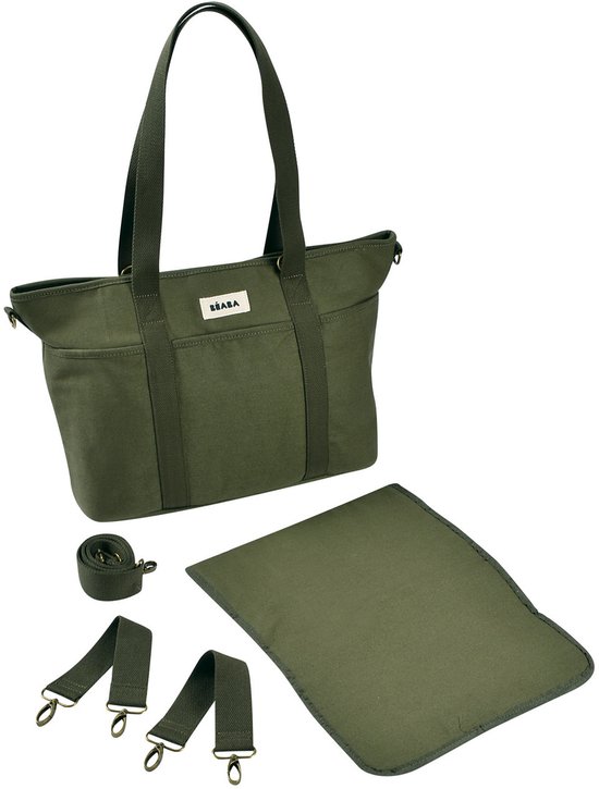 Béaba Madrid Luiertas 22 L - Verzorgingstas in Tote Bag-Model met 11 Vakken - Inclusief Gewatteerd Verschoningsmatje en Isothermisch Vak - PFAS-vrije en Waterafstotende Stof - Kinderwagenbevestiging - Lichen/Seagrass Kaki — afbeelding 5