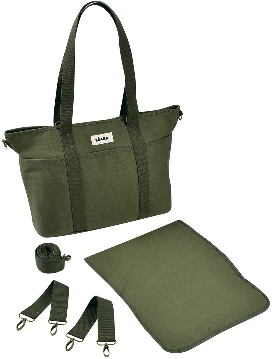 Béaba Madrid Luiertas 22 L - Verzorgingstas in Tote Bag-Model met 11 Vakken - Inclusief Gewatteerd Verschoningsmatje en Isothermisch Vak - PFAS-vrije en Waterafstotende Stof - Kinderwagenbevestiging - Lichen/Seagrass Kaki thumbnail 5