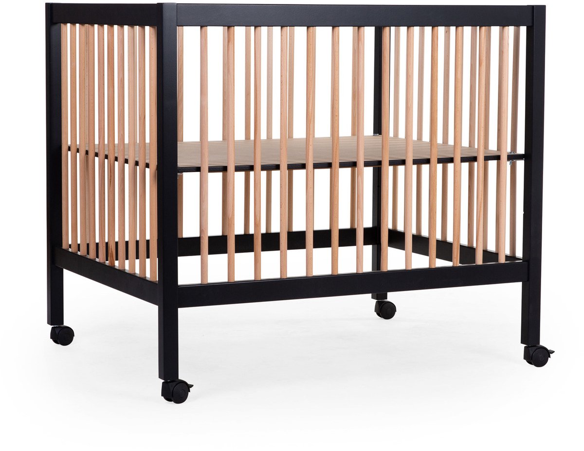 Childhome Park 97 Box met wieltjes - Verstelbaar op 3 hoogtes - Hout – Zwart/naturel - 98 x 78 x 82 cm