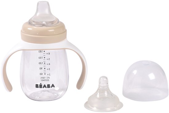 Béaba 2-in-1 Glazen Meegroeifles - Glazen Babyfles met Siliconen Hoes & Handgrepen - Lekvrij & Duurzaam - BPA-vrij - Met Speen & Siliconen Tuit - 210ml - Clay van Beaba — afbeelding 3
