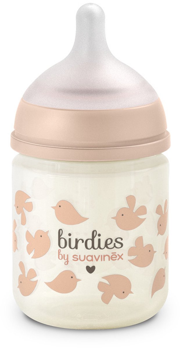 Glazen babyfles - SUAVINEX - Birdies - SX Pro XS speen - 120 ml - 0 tot 3 maanden - Roze