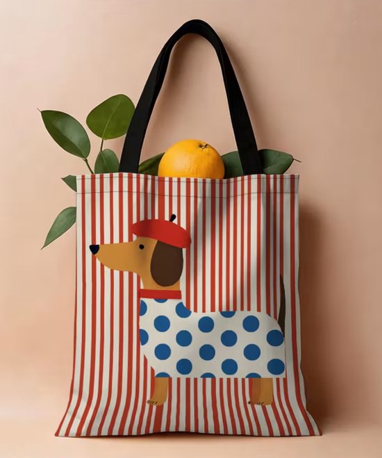 Sac fourre-tout "Teckel français" - 35x40cm - Chien Teckel - Sac à bandoulière - Sac de transport - Polyester - 2 poignées