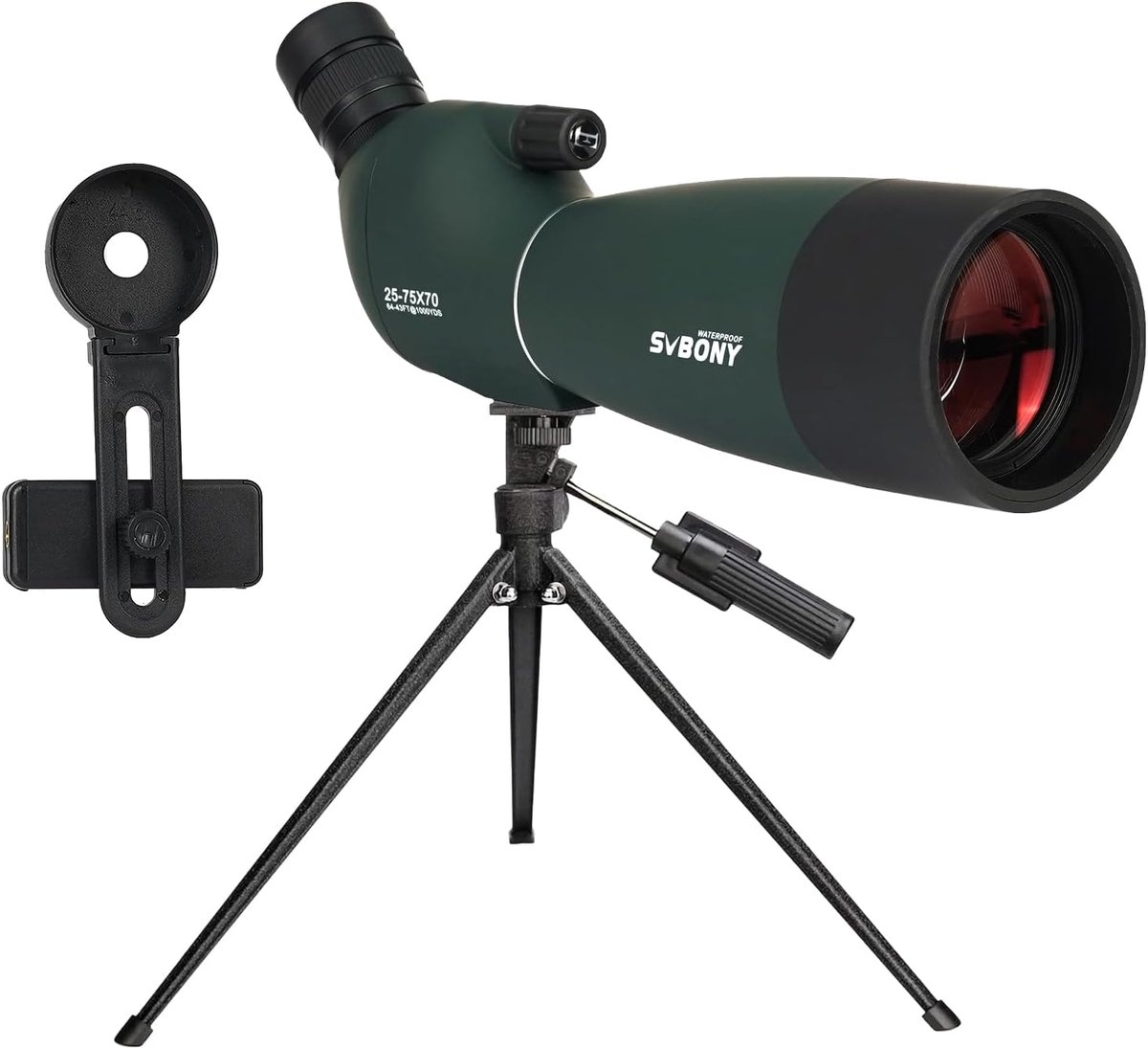 Spotting Scope Svbony- voor Doelschieten-25-75x70mm-BAK4 A5 Wijnrode FMC Coating Lens - Spotting Scopes met Telefoon Adapter - Statief Tas - voor Vogels kijken - Wildlife Boogschieten-SV28 PLUS