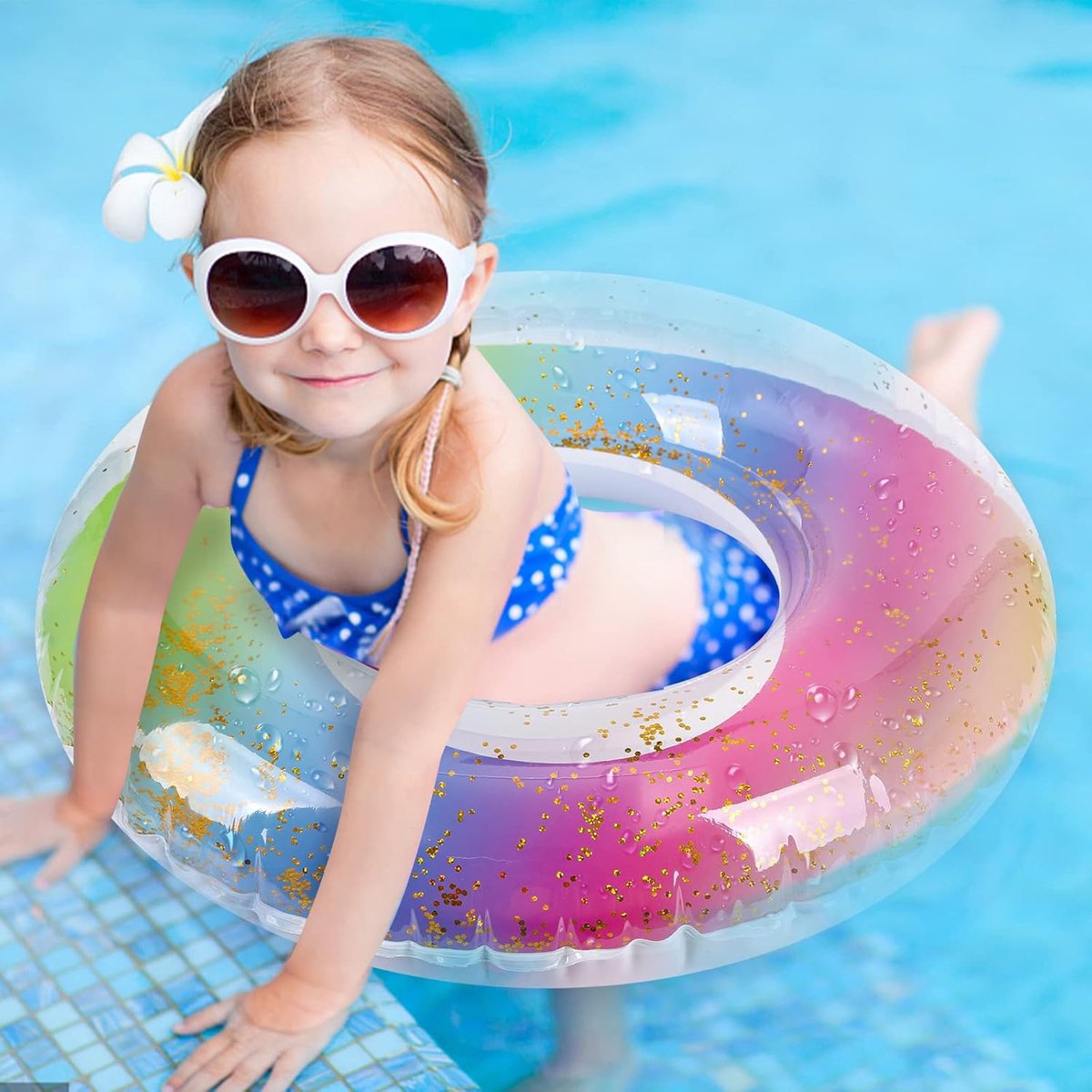 Set van 2 Regenboog Glitter Zwemringen 60 cm – Kleurrijk, Extra Dik en Lekkagebestendig, Geschikt voor Kinderen – foto 2