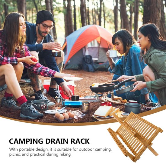 Opvouwbaar Afdruiprek - Houten Droogplank - Outdoor Keuken - Compact Opvouwbaar - 47 cm Lengte - Lichtbruin — afbeelding 5