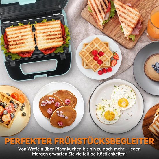 3-in-1 Wafelijzer - Pannenkoek Grill - Lekker Ontbijten - Afneembare Platen - 750 Watt - Aqua — afbeelding 2