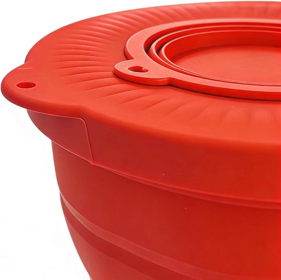 Spatbescherming Mengkom - Kominzet Deksel - Voorkomen van Morsen - Flexibele Siliconen Constructie - 23.4 cm Diameter - Rood — afbeelding 5