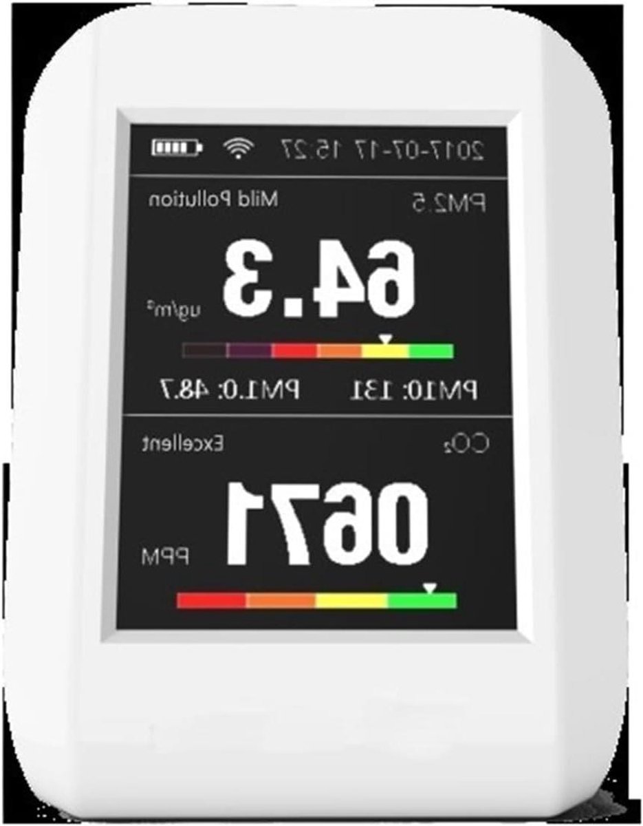 Luchtkwaliteitsmonitor - CO2 Meter - Binnenlucht Meten - Groot LCD Scherm - 89 mm - Wit