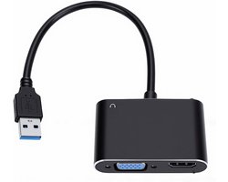 USB naar VGA Adapter - Video Uitbreider - Scherm Vergroten - Dubbel Scherm Ondersteuning - Full HD 1080p - Zwart