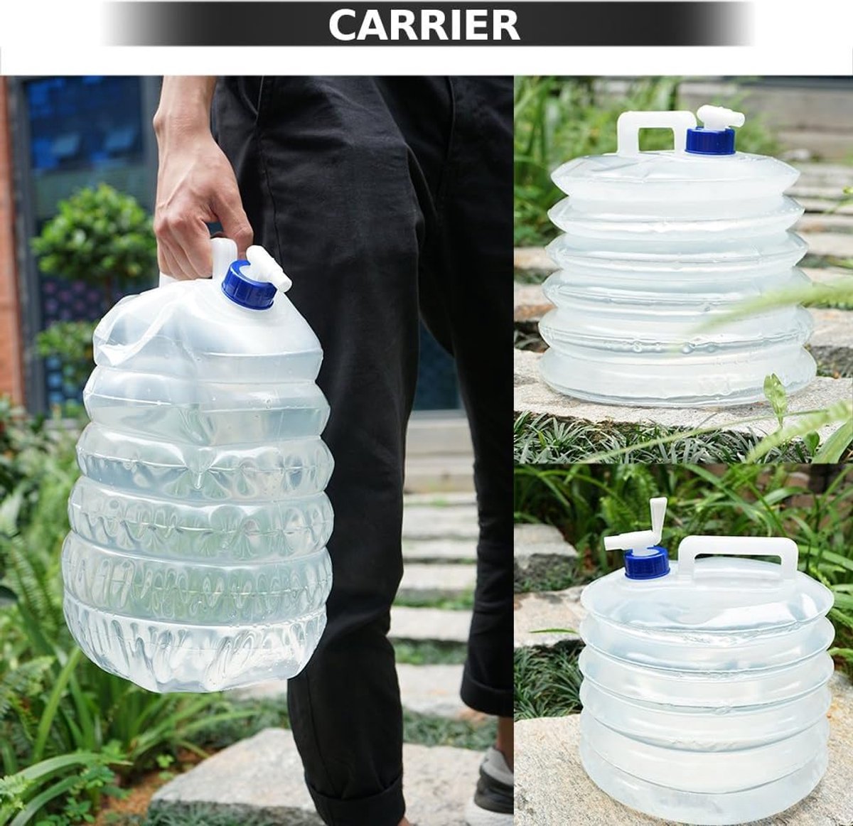 STILVORA Waterzak – Opvouwbaar Met Kraan – 3 L – Ldpe-Kunststof – Transparant – Voor Kamperen, Wandelen En Vissen – 2-Delige Set
