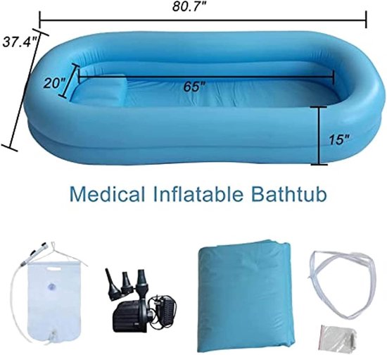 Draagbaar opblaasbaar PVC-bad voor volwassenen, inclusief elektrische luchtpomp en waterzak - voor het volledig wassen van het lichaam in bed; geschikt voor mindervaliden, ouderen en bedlegerige patiënten. van draagbaar — afbeelding 5