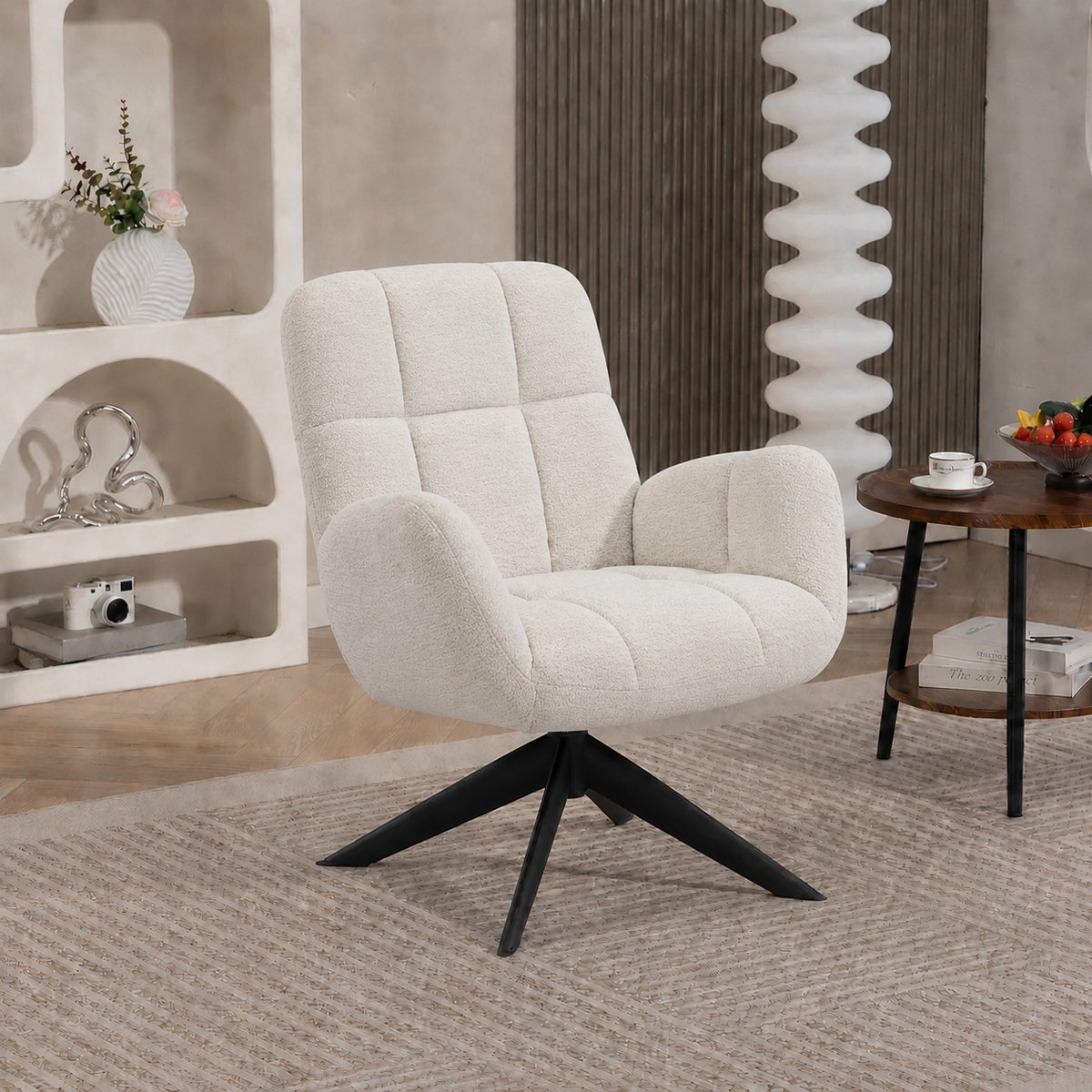 Fauteuil Lina - Raven stof - 360 graden draaibaar - Ivory