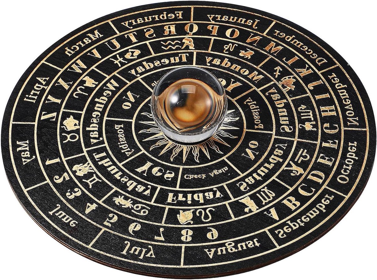 BESPORTBLE Pendelbord, Houten Tarotbord, Waarzeggerij Met Wichelroede, Decoratieve Ronde Pendelboodschap, Spirituele Woondecoratie