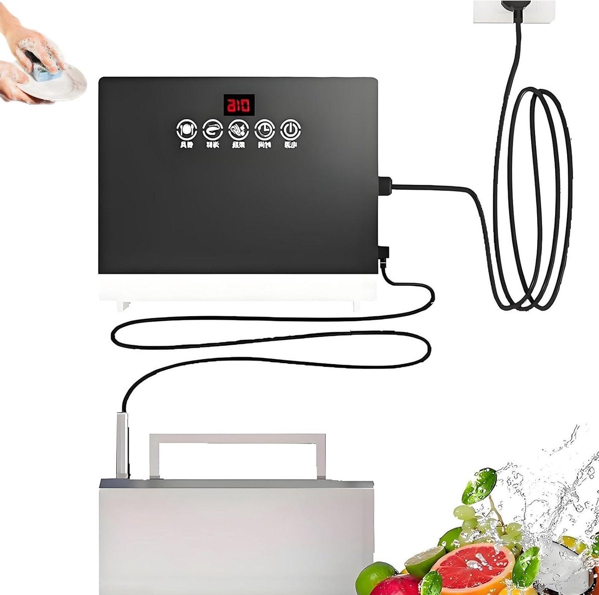 Vaatwasser Gootsteen - Afwasmachine Reiniger - Keuken Schoonmaken - Sonische Trillingen - 24.3 x 14.9 cm - Zilver