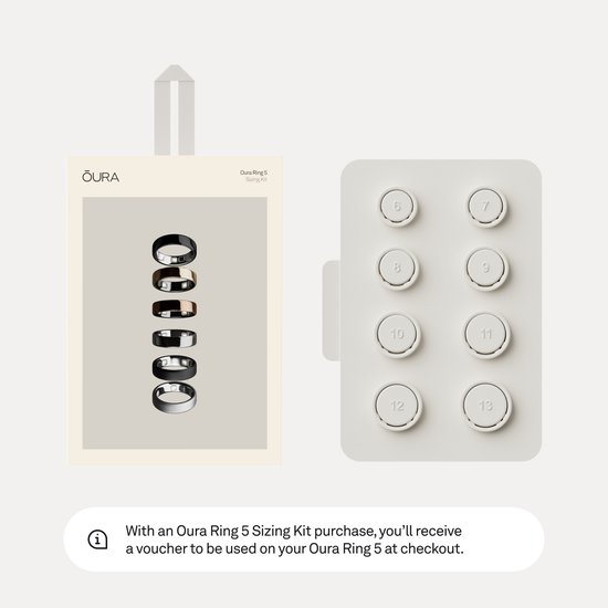 Oura Ring 5 Sizing Kit met ringmaten 6-13. Ontvang een voucher voor aankoop Oura Ring.