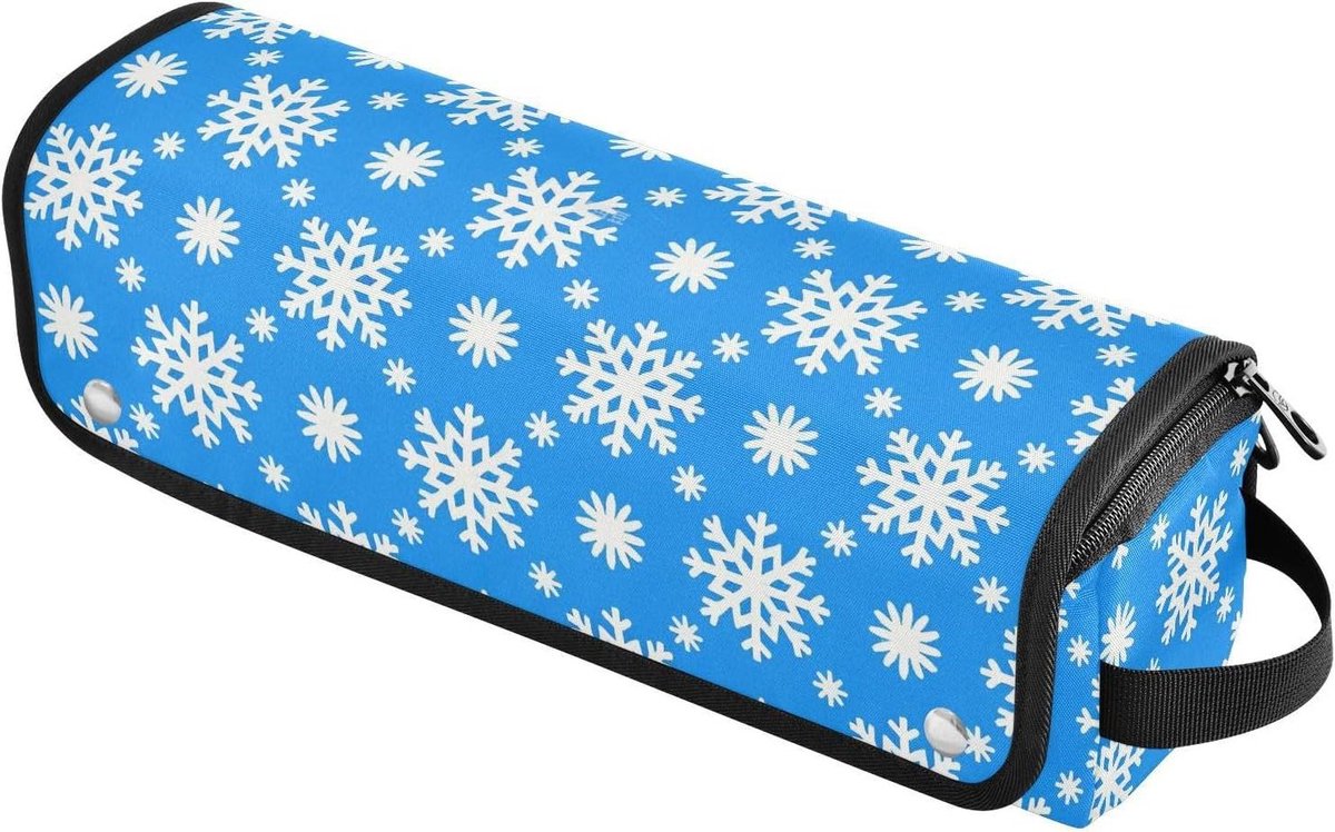 Haarstyling Tas - Organizer Opberger - Reizen Thuis - Hittebestendige Mat - 37x10x10 cm - Blauwe Sneeuwvlokken
