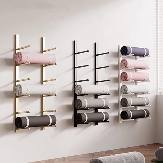 Yoga Mat Houder - Opbergrek Fitness - Sportspullen Organiseren - Ruimtebesparend Wandmodel - Voor 9 Matten - Zwart — afbeelding 2