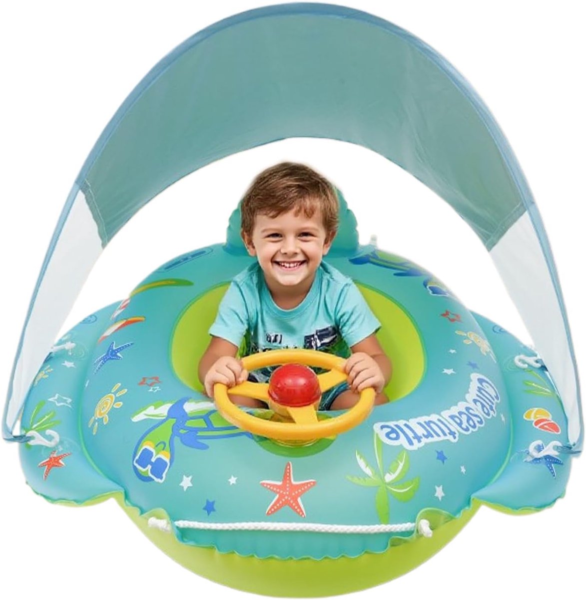 Zwemring Peuters - Opblaasbare Zitting - Waterpret Kind - Met Luifel Stuur - 70 x 70 cm - Multicolor – foto 6