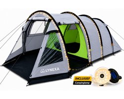 LYNEXA® Tent - Kampeertent - Tunneltent met 2 Compartimenten - Koepeltent - Familietent voor 2 tot 4 Personen - Waterdicht & Windbestendig - Camping tent - Panoramische Ramen & Ventilatie - Voor Camping & Outdoor - Inclusief Draagtas & Campinglamp