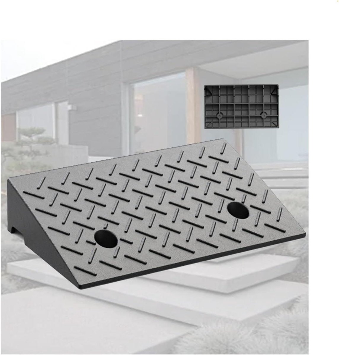 Rubberen Drempelhulp - Oprijplaat Deur - Toegankelijkheid Verbeteren - Antislip Textuur - 50 x 25 x 7 cm - Zwart