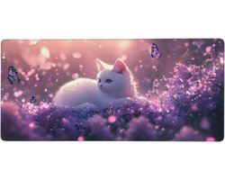 Desk Pad Dream Mouse Pad Cat XXL 700 x 400 x 3mm Gamer Mouse Pad Stitched Edges Desk Mat with Non-Slip Base Mouse Pad Waterproof Washable Gifts for Men X1439