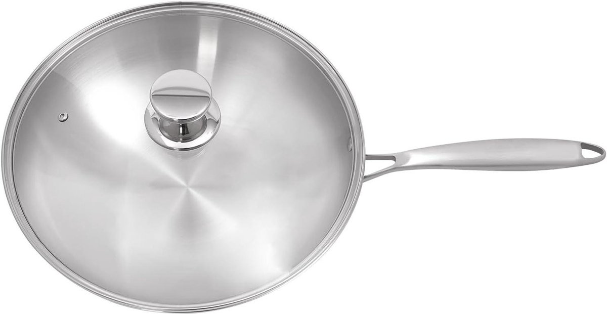 Zilverkleurige braadpan - Grote kookpan - Maaltijden bereiden - Tri-ply roestvrij staal - 30 cm diameter - Zilver