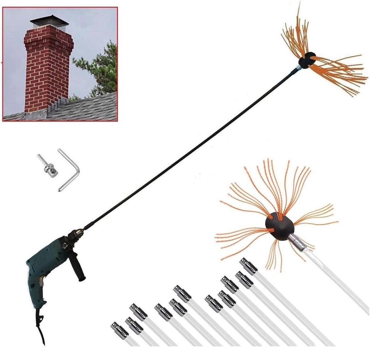 Schoorsteenveger Kit - Borstel Staafset - Schoorsteen Reinigen - Versterkt Nylon Materiaal