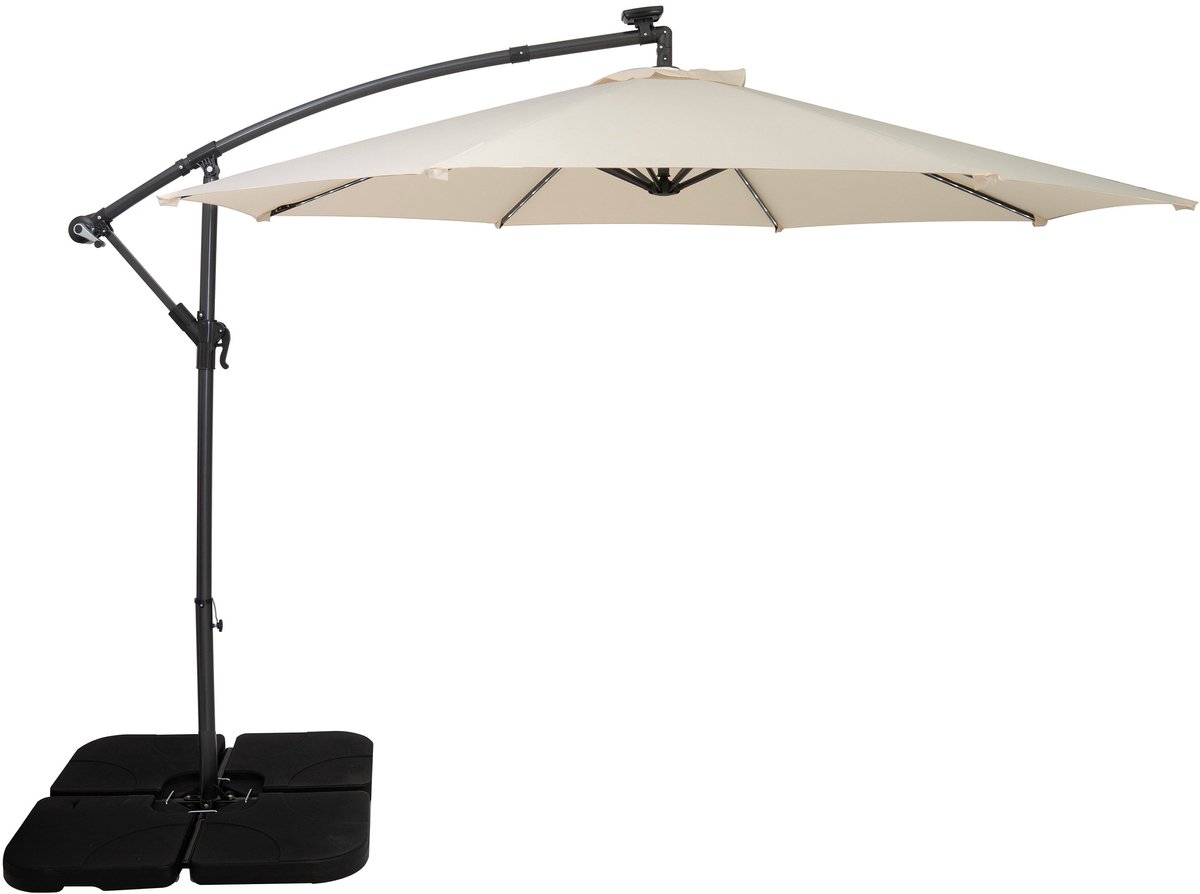 LED Zweefparasol 3 m & Vierkante Parasolvoet - crème - parasol met verlichting