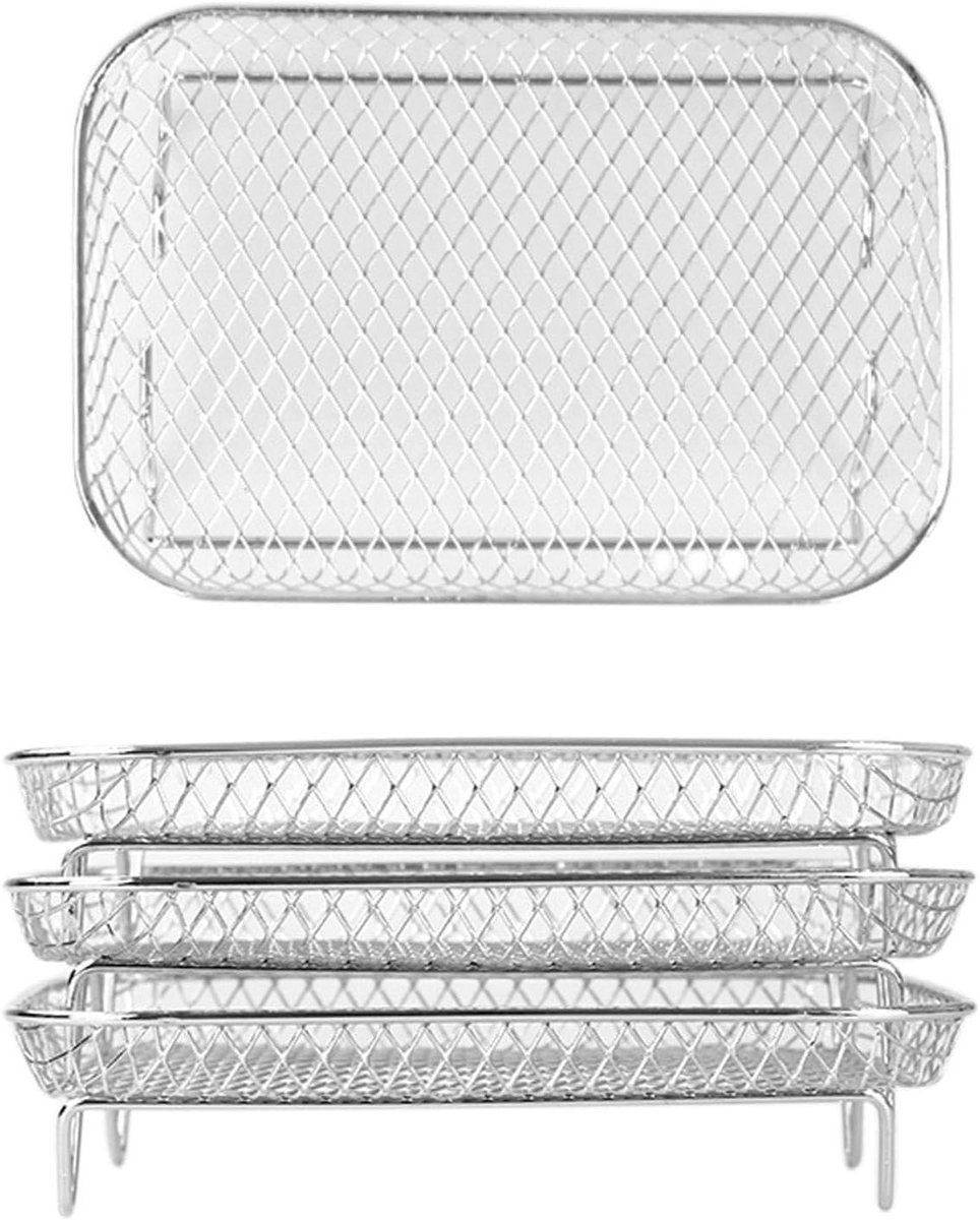 Airfryer Accessoire Dubbele Mand Extra Kookruimte Stapelbare Lagen 21x14x9cm Zilverkleurig