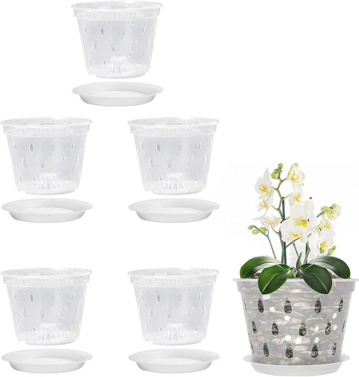 Bloempotten - Kweekpotten Plantenbakken - Planten Groei - Geïntegreerde Onderzetters - 5 stuks - Transparant
