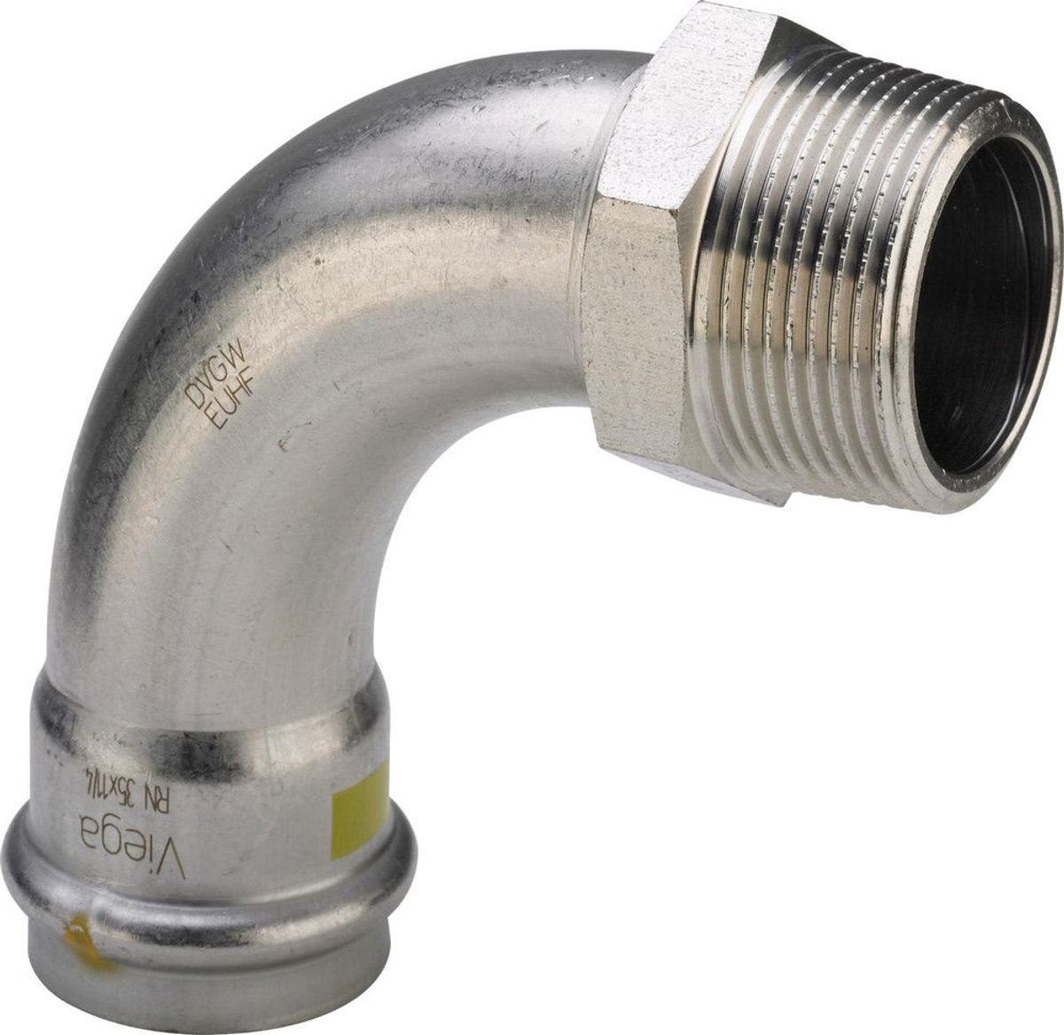 Viega Sanpress Inox G-overgangsbocht 90 graden, d 18mm, R 1/2 roestvrij staal Model 0214, 486006