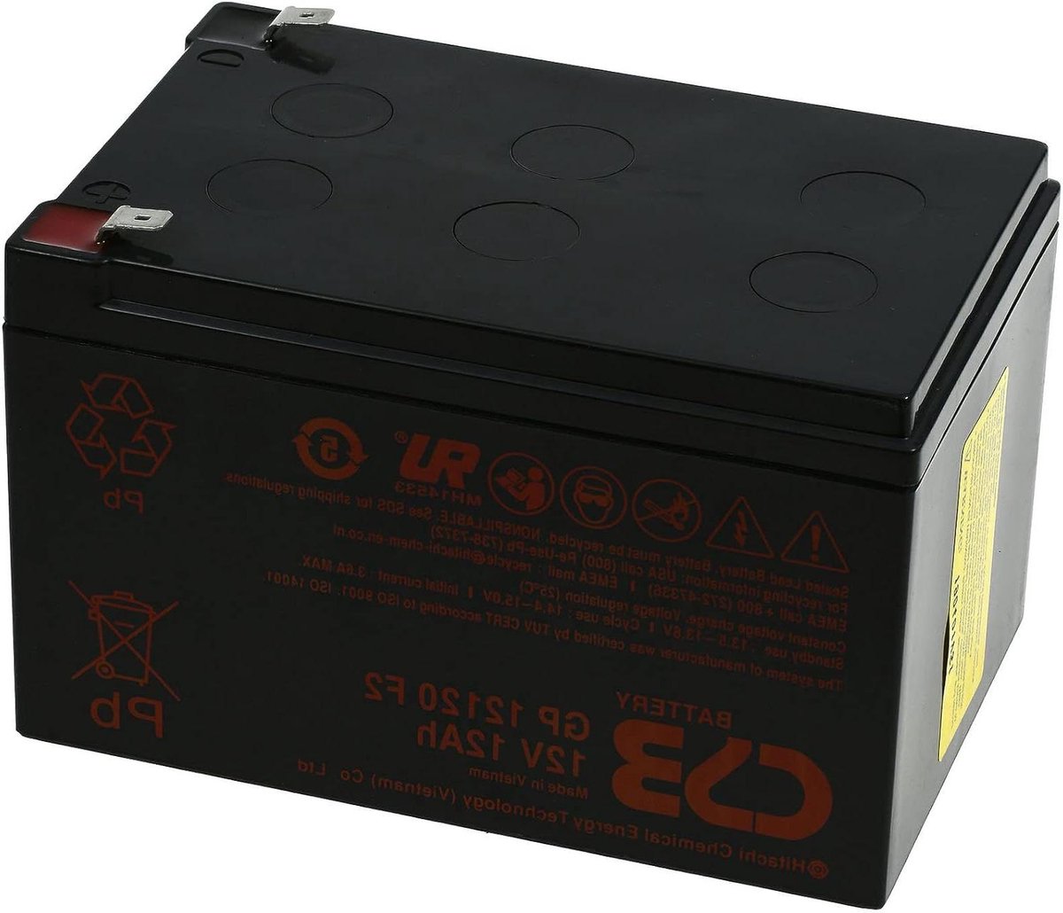 Reserve Batterij - Accu - Stroom Back-up - Loodzuur Technologie - 12 Volt 12Ah - Zwart