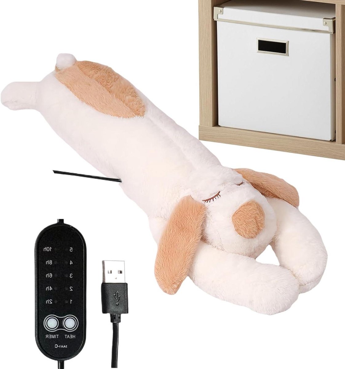 Warmtekussen Hond - Knuffel met Warmte - Ontspanning en Comfort - Instelbare Temperatuur - 60 cm - Bruin