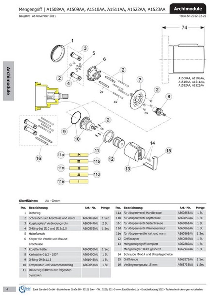 Ideal Standard Temperatuur en Volumebegrenzer, kpl., A860854NU