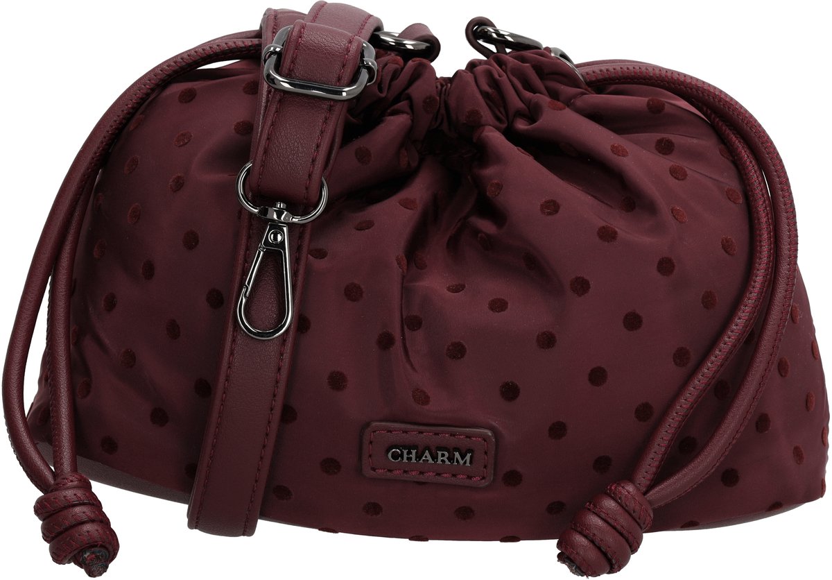 Charm London Istanbul Crossbodytas - Nylon Tas - Stippen - Verstelbare Schouderband - Afneembaar - Damestas - Schoudertas - Dots - Bordeaux rood