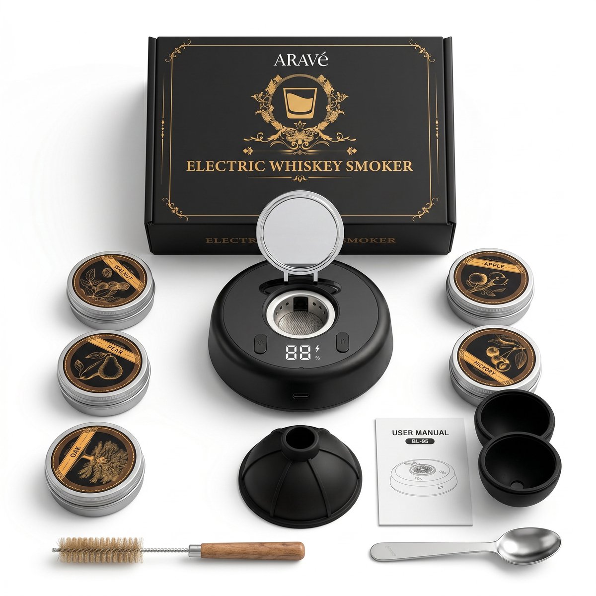 Aravé® Elektrische Whiskey Smoker - Cocktail Smoker - Premium Whiskey Smoker Set - Whiskey - Cocktail