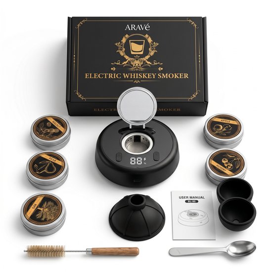 Aravé® Elektrische Whiskey Smoker - Cocktail Smoker - Premium Whiskey Smoker Set - Whiskey - Cocktail