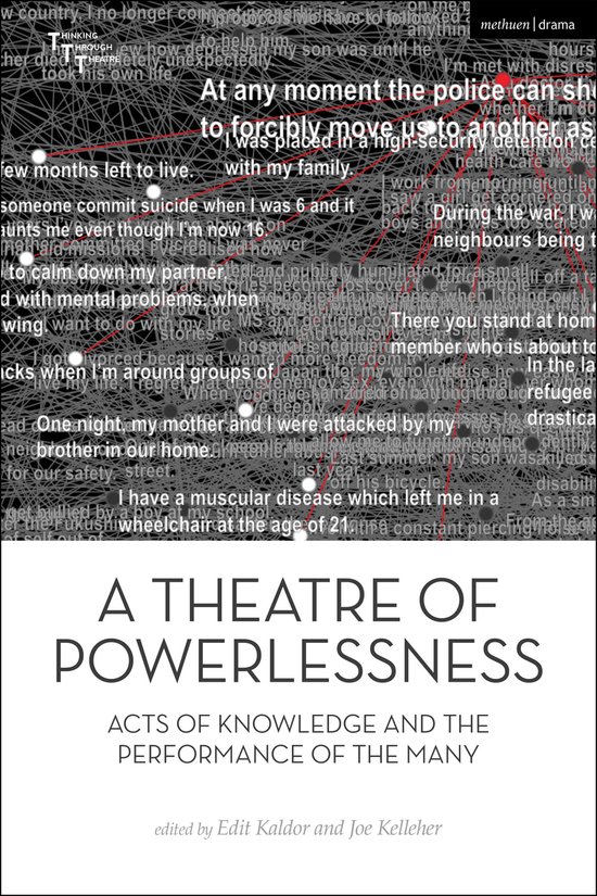 Boek met de titel A THEATRE OF POWERLESSNESS, ACTS OF KNOWLEDGE AND THE PERFORMANCE OF THE MANY.