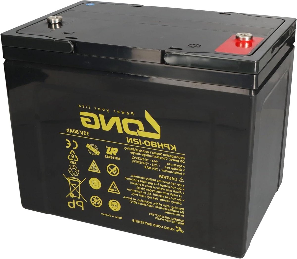 Loodaccu - AGM Batterij - Noodstroom Toepassingen - Longlife Technologie - 12V 80Ah - Zwart