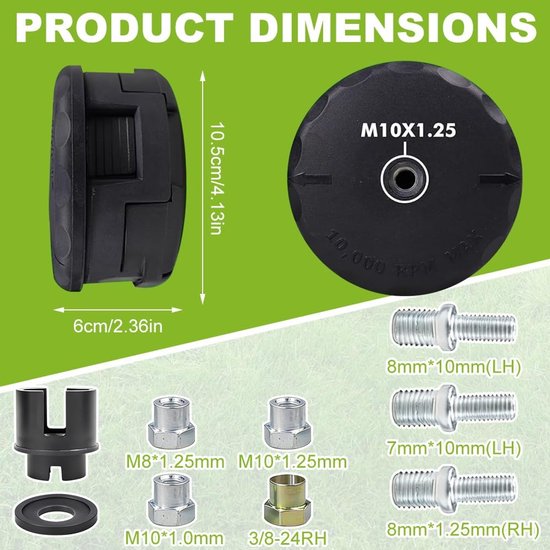 Universele Draadkop - Bosmaaier Kop - Gazon Onderhoud - Tap & Go Systeem - M10 x 125 - Zwart — afbeelding 2
