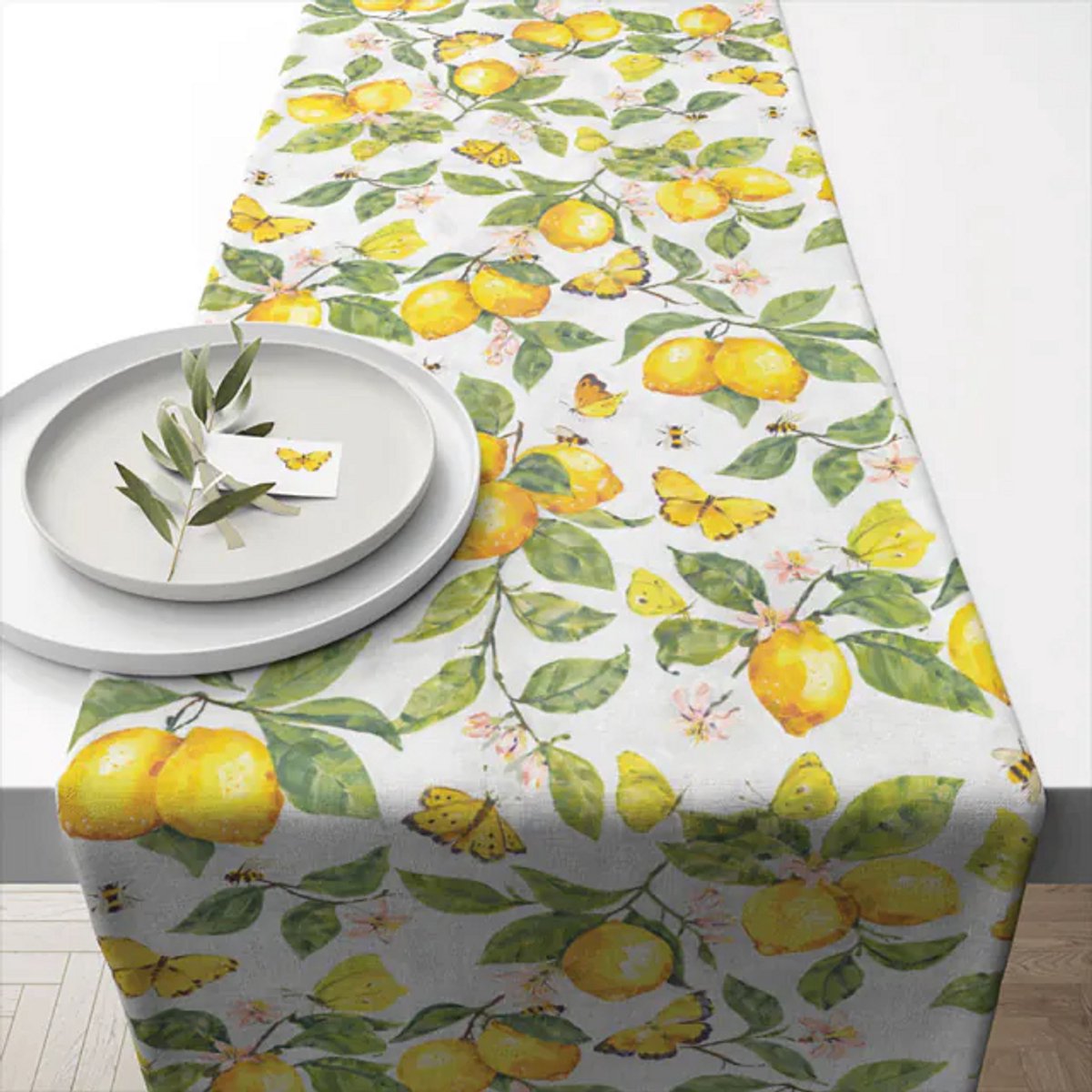 Ambiente-tafelloper-table runner-katoen-fresh lemons-wasbaar-zomer-combineren