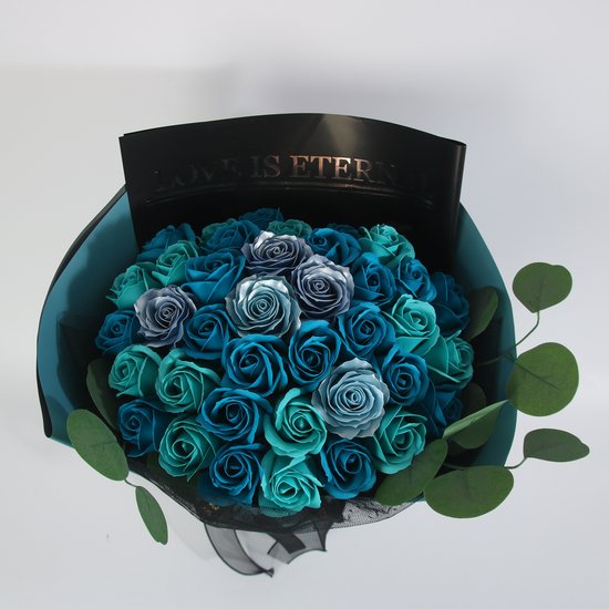 La Roselle Amsterdam Love Is Eternal Luxe Rozenboeket – Geurende Kunstrozen met Eucalyptus – Blauw/Turquoise