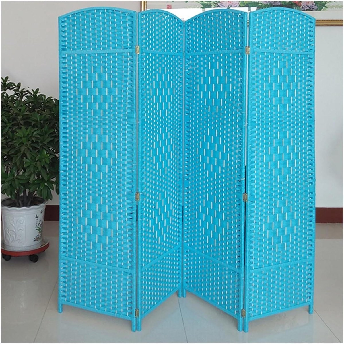 Vouwbaar Kamerscherm - Privacy Scherm - Ruimtes Delen - Handgeweven Rotan - 3-delig 15.7 inch - Blauw